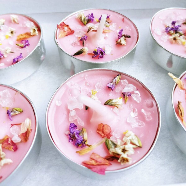 Candles with Crystals and Flowers