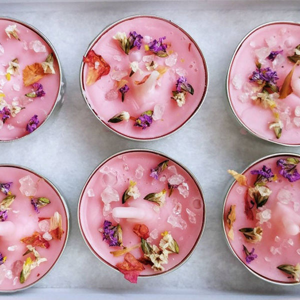 Candles with Crystals and Flowers