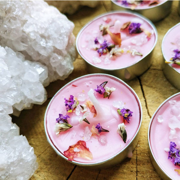 Candles with Crystals and Flowers