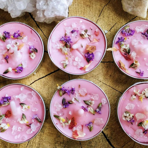 Candles with Crystals and Flowers