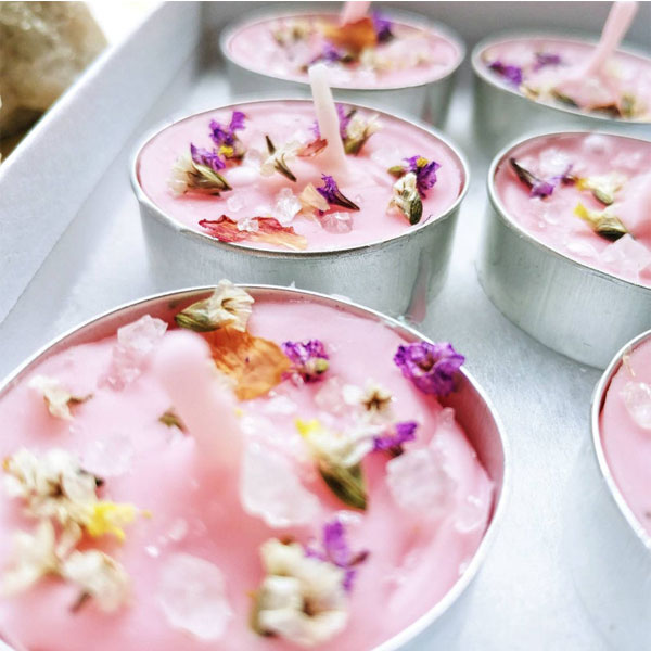 Candles with Crystals and Flowers