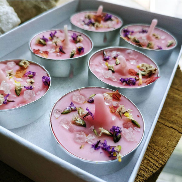 Candles with Crystals and Flowers